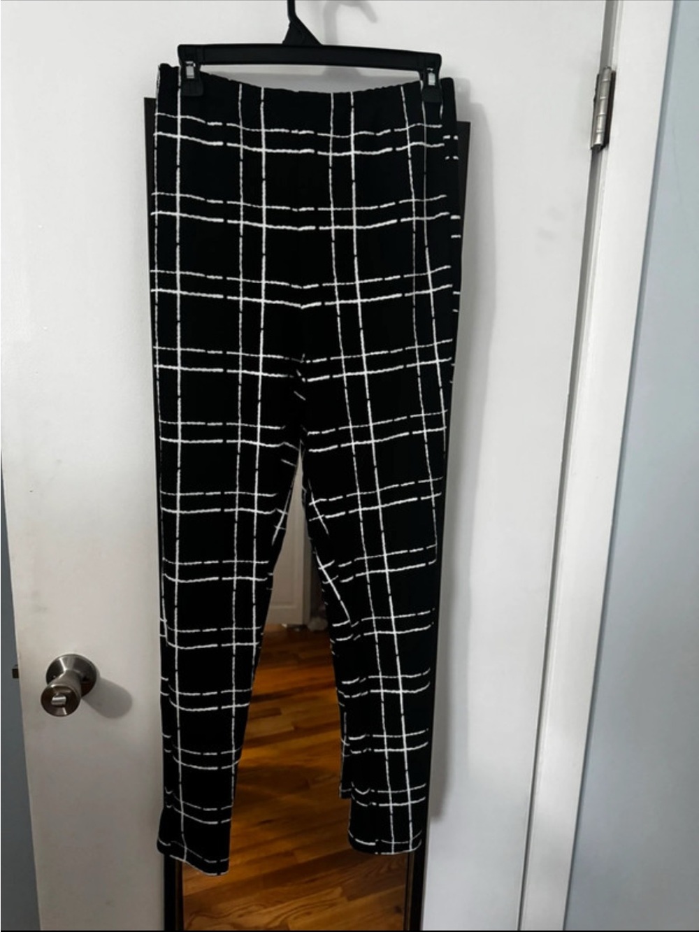 Black Windowpane Pattern Ponte Pants - Women's